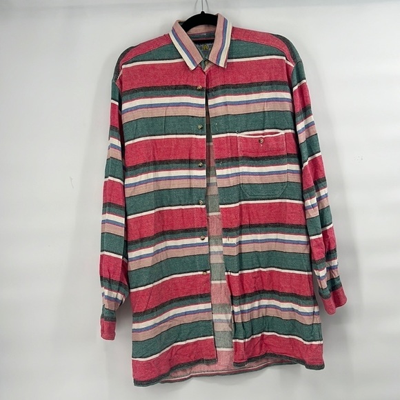 Vintage Abercrombie and Fitch wilderness gear western red stripe button shirt L - Picture 1 of 6
